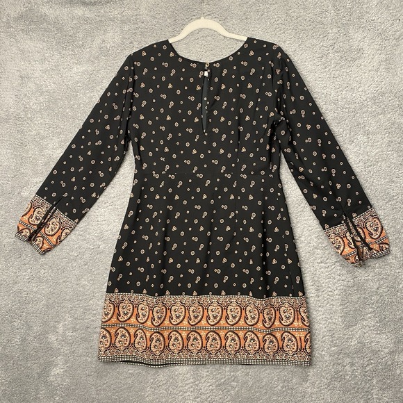 Abercrombie Fitch Paisley Mini Dress Size Medium Black Brown Boho Chic Artsy - Picture 3 of 13